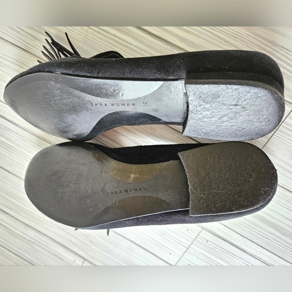 Zara Suede Loafers with Silver Studded Fringe Women's Size 6.5 / 37 - Picture 6 of 11